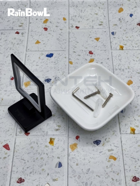 Мыльница для ванной Rainbowl 2785-8BP CUBE квадратная настенная керамика чёрная матовая