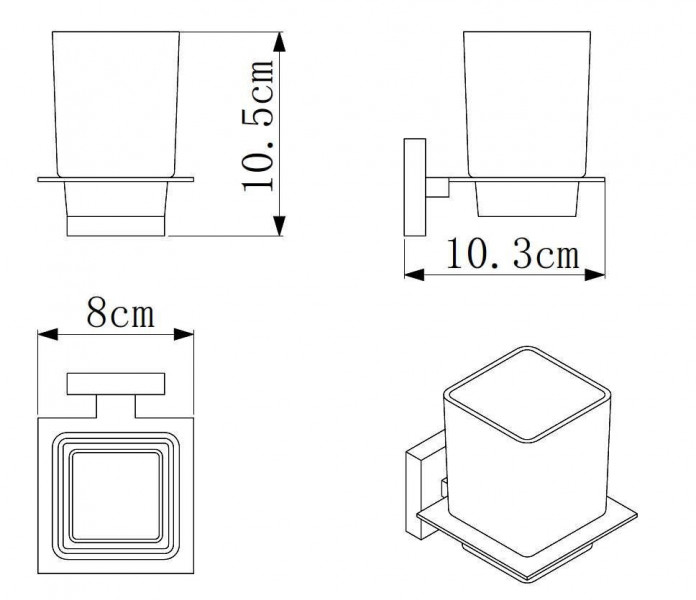 Стакан Rainbowl CUBE к стене керамика квадратный (2784-7)