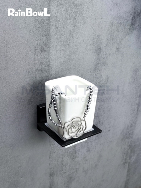 Стакан Rainbowl CUBE к стене квадратный (2784-7BP) керамика черный матовый